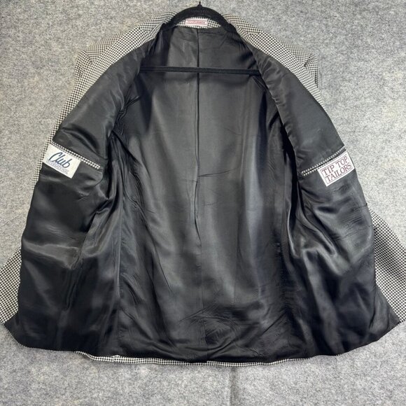 Vintage Black White Wool Houndstooth Checkered Academia Double Breasted Blazer - Picture 4 of 16